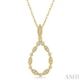 1/8 ctw Marquise Lattice Hollow Drop Round Cut Diamond Pendant With Chain in 10K Yellow Gold