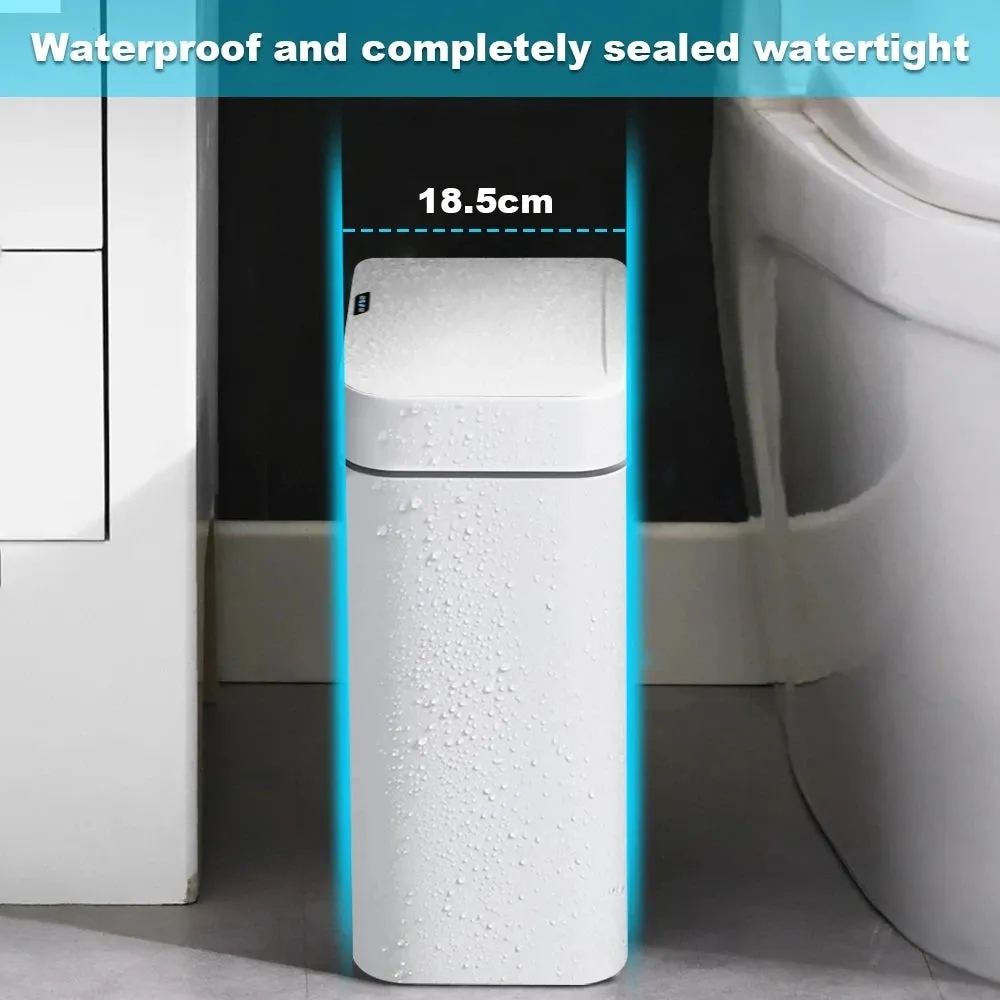 18L Smart Bathroom Trash Can Automatic Bagging Electronic Trash Can White Touchless Narrow Smart Sensor Garbage Bin Smart Home