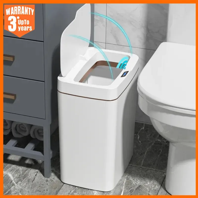 18L Smart Bathroom Trash Can Automatic Bagging Electronic Trash Can White Touchless Narrow Smart Sensor Garbage Bin Smart Home