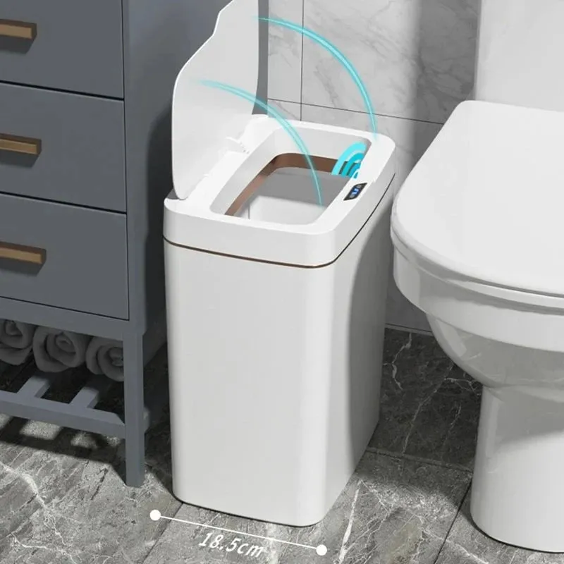 18L Smart Bathroom Trash Can Automatic Bagging Electronic Trash Can White Touchless Narrow Smart Sensor Garbage Bin Smart Home