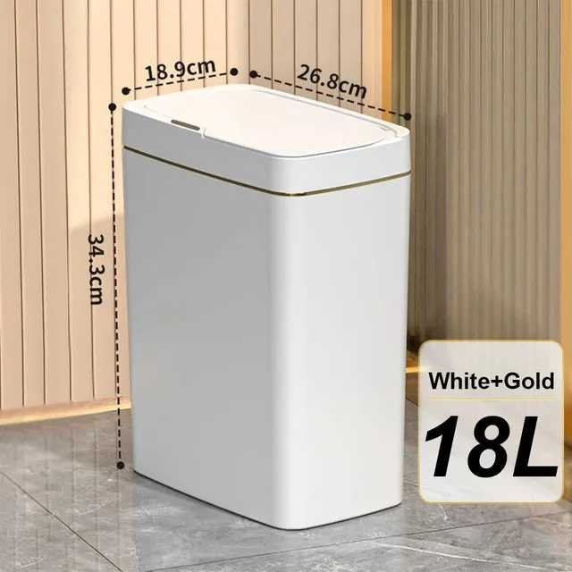 18L Smart Bathroom Trash Can Automatic Bagging Electronic Trash Can White Touchless Narrow Smart Sensor Garbage Bin Smart Home