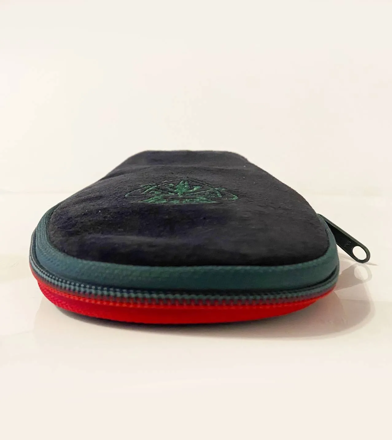 1980s Gucci Black Suede Slippers Zipped Travel Case with embroidered logo