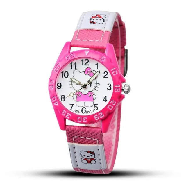 2017 Hello Kitty Cartoon Watches Kid Girls Leather Straps Wristwatch Children Hellokitty Quartz Watch Montre Enfant