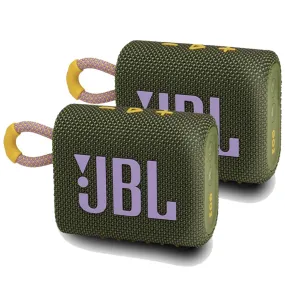 2x JBL Go 3 Portable Waterproof Wireless IP67 Dustproof Outdoor Bluetooth Speaker (Green)