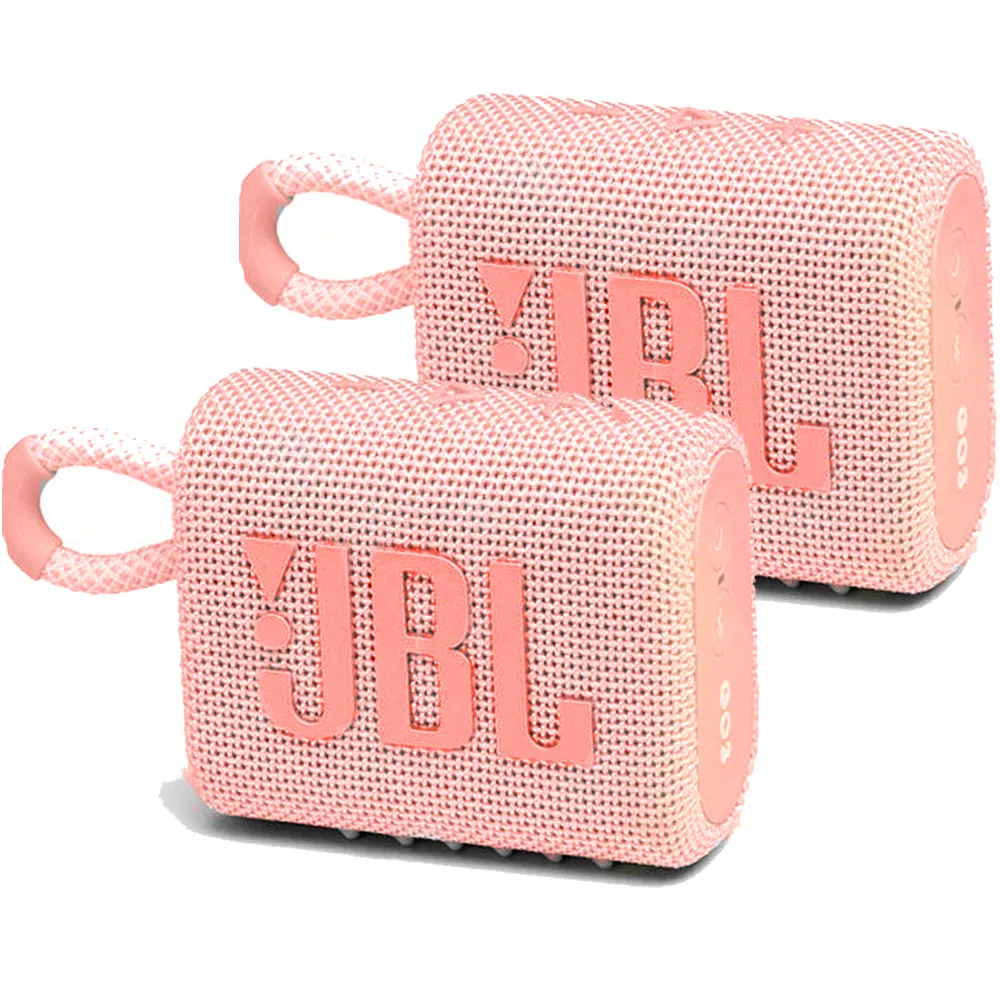 2x JBL Go 3 Portable Waterproof Wireless IP67 Dustproof Outdoor Bluetooth Speaker (Pink)