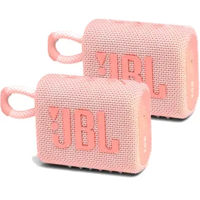 2x JBL Go 3 Portable Waterproof Wireless IP67 Dustproof Outdoor Bluetooth Speaker (Pink)