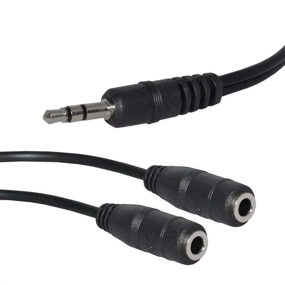 3.5mm Male to 2 Female Splitter Cable 6 Feet - Black