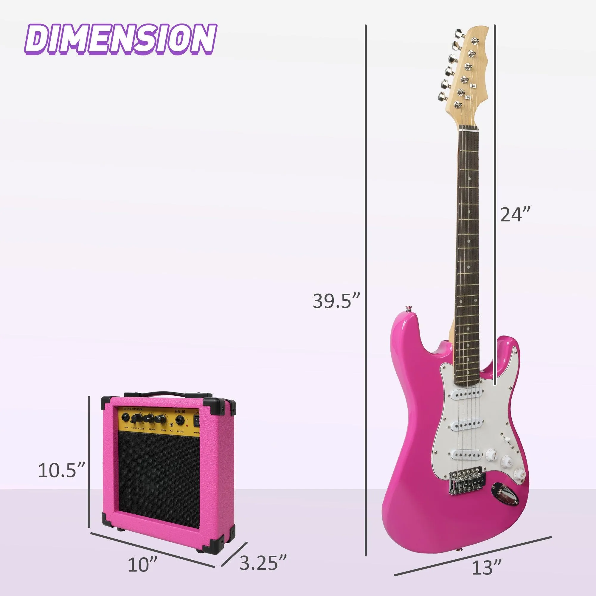 39.5" Full Size Electric Guitar Kit for Beginners with 10W Amplifier, Pink