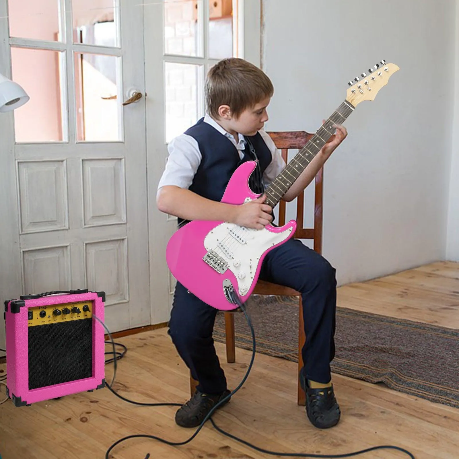 39.5" Full Size Electric Guitar Kit for Beginners with 10W Amplifier, Pink