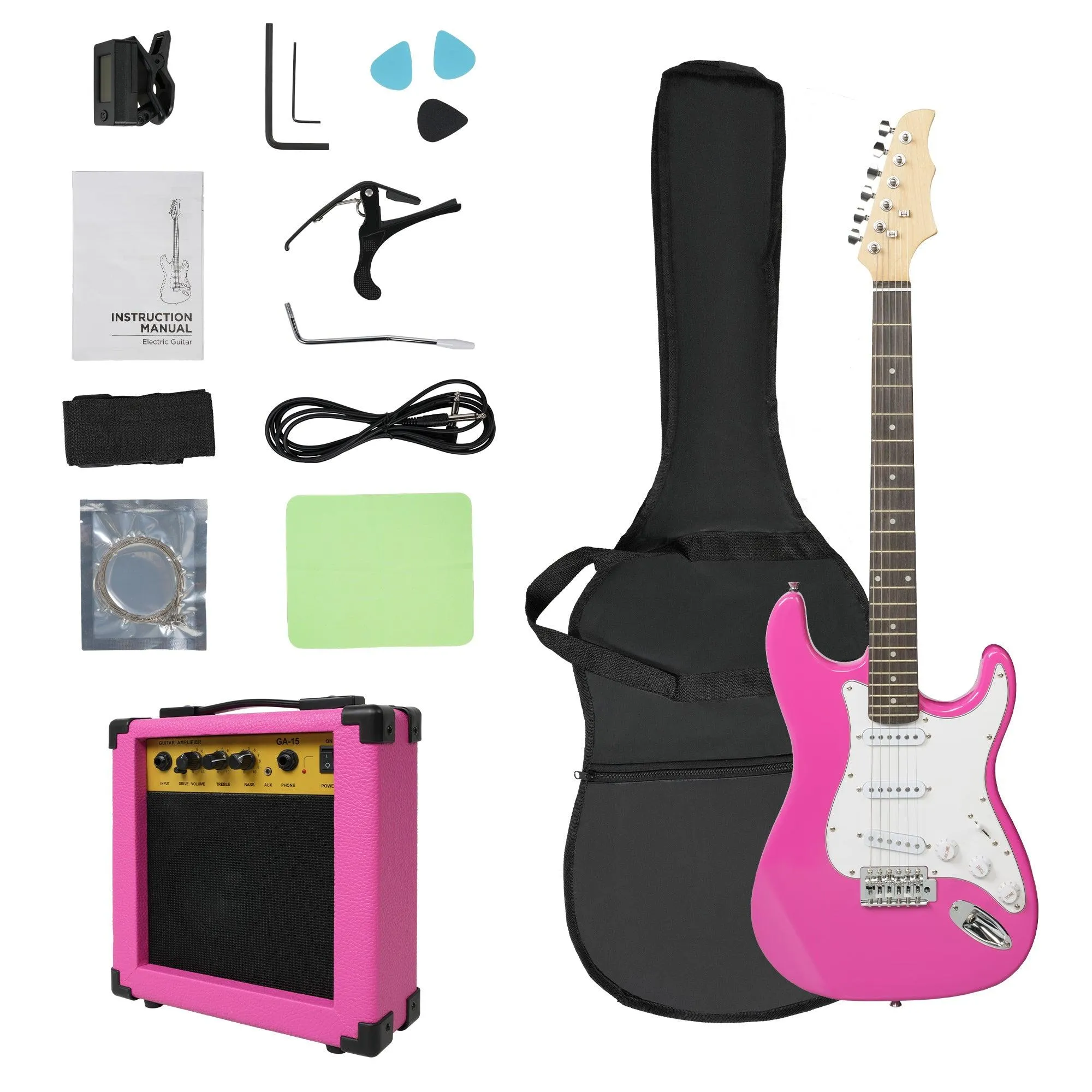 39.5" Full Size Electric Guitar Kit for Beginners with 10W Amplifier, Pink