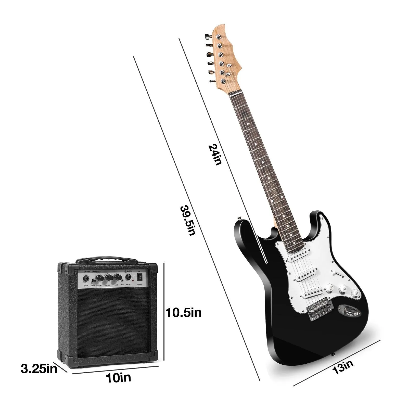 39.5" Full Size Electric Guitar Kit for Beginners with Amplifier, Black and White