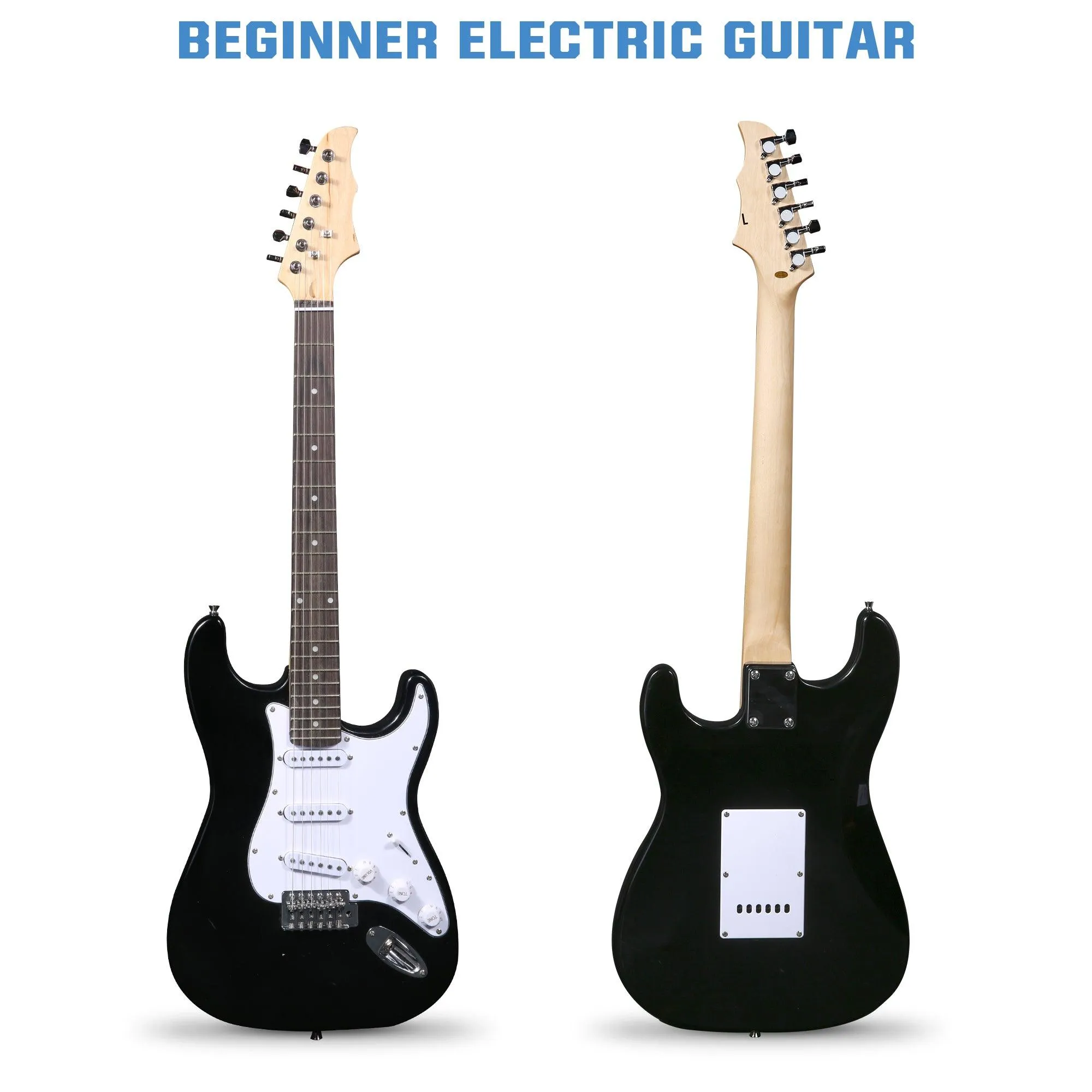 39.5" Full Size Electric Guitar Kit for Beginners with Amplifier, Black and White