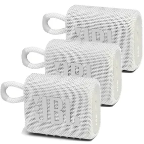 3x JBL Go 3 Portable Waterproof Wireless IP67 Dustproof Outdoor Bluetooth Speaker (White)