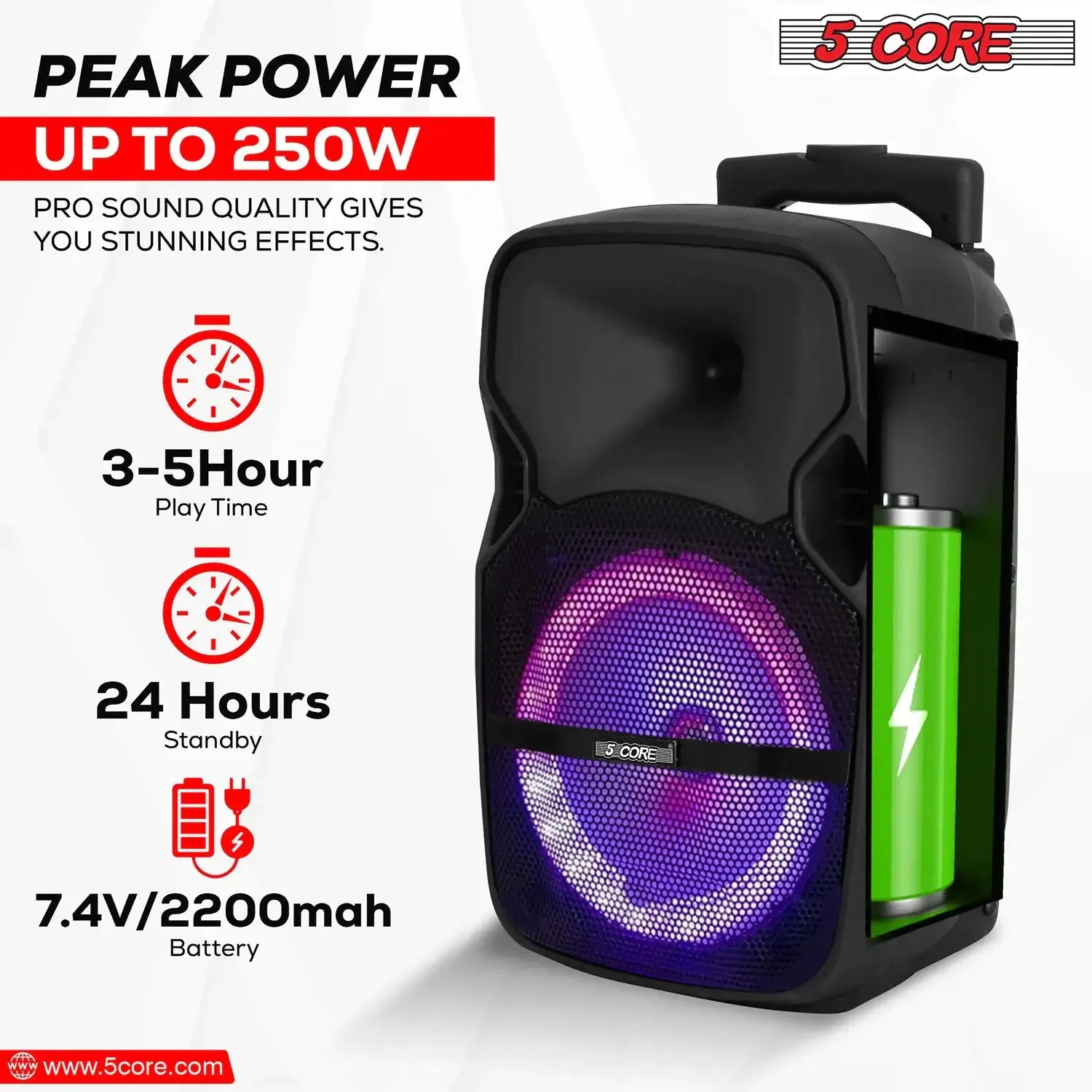 5Core 8 inch PA Portable Bluetooth Party Speaker Karaoke Boombox   2