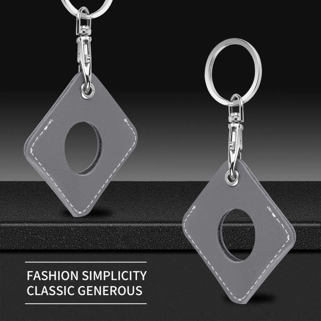 AirTags diamond shape leather cover with key ring - Grey