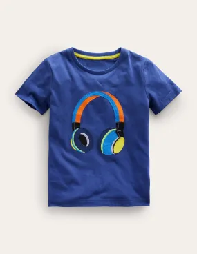 Appliqué T-shirt-Soft Blue Headphones