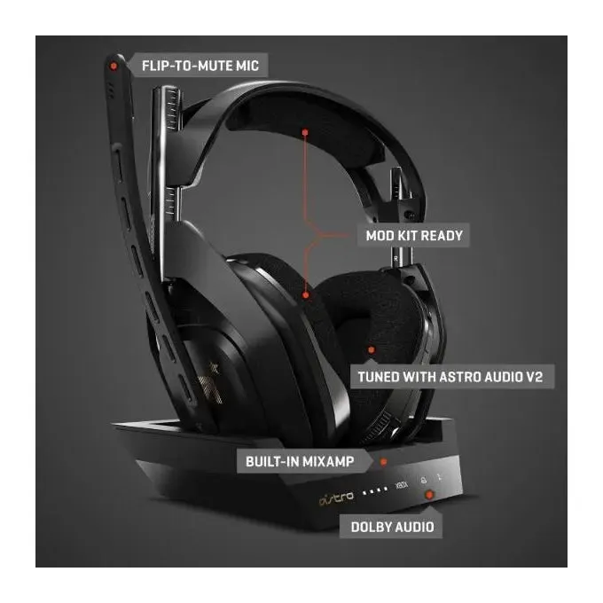 Astro A50 Gen 4 Wireless Gaming Headphones And Base Station For Xbox and PC With Leather Earpads