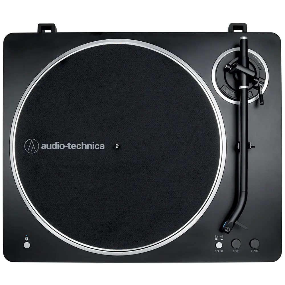 Audio Technica AT-LP70XBT Fully Automatic Bluetooth Wireless Turntable Black with Klipsch Heritage ProMedia 2.1 Bluetooth Speaker System Walnut HiFi Package