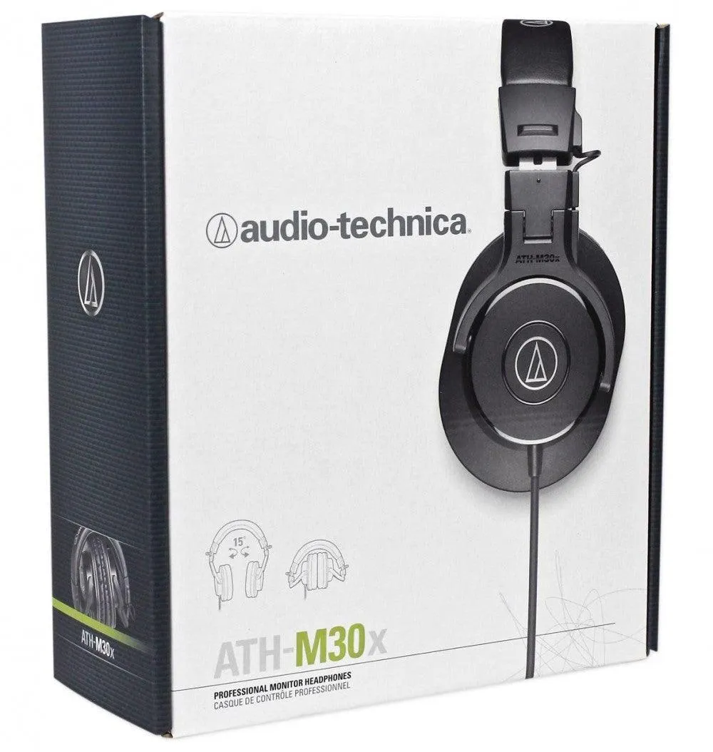 Audio Technica Ath-m30x Professional Studio Monitor Headphones, Closed-back