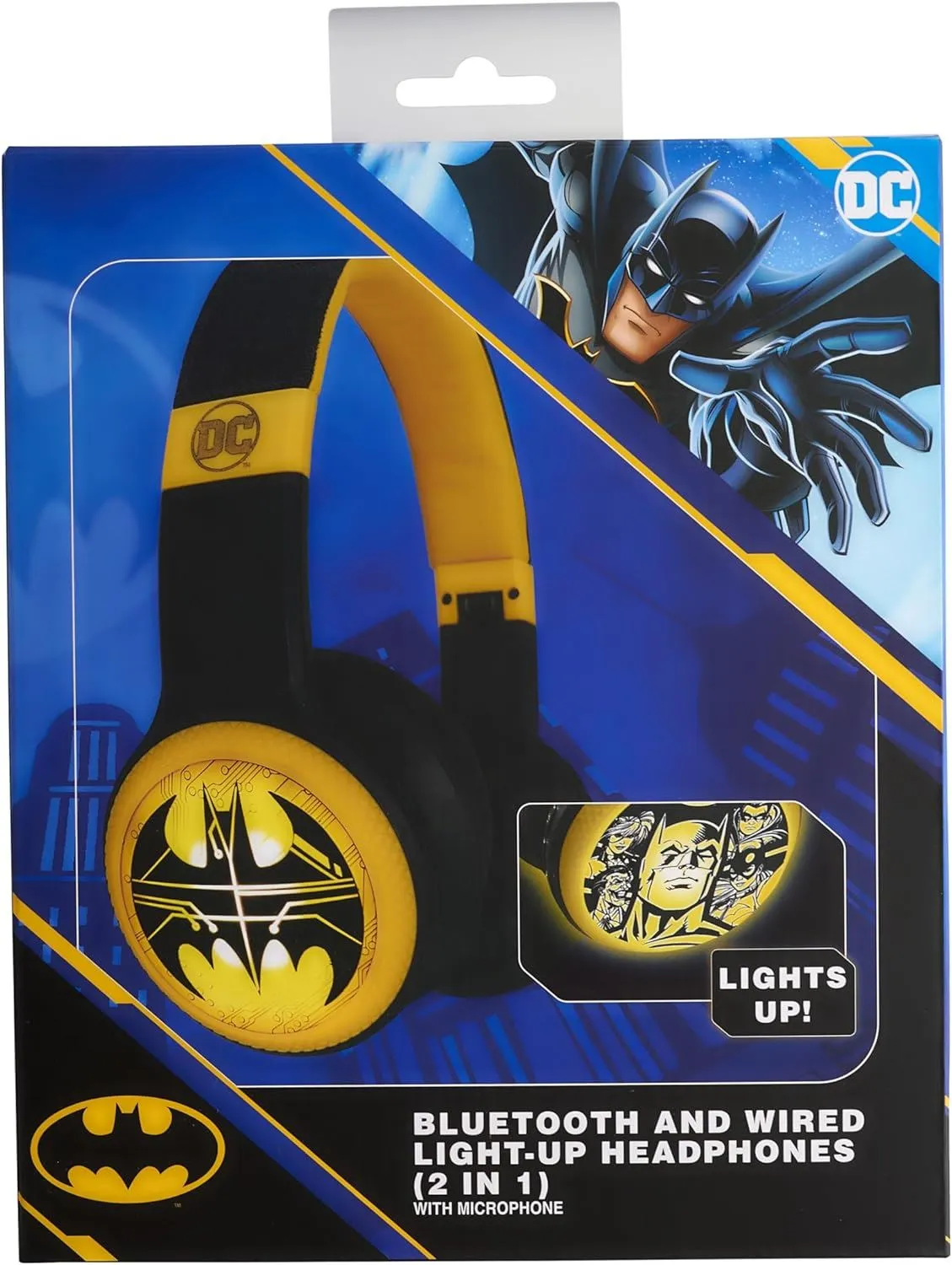 Batman Bluetooth & Wired Light Up Headphones with Mic Batman Logo - HMBM-BTLI-BATMAN