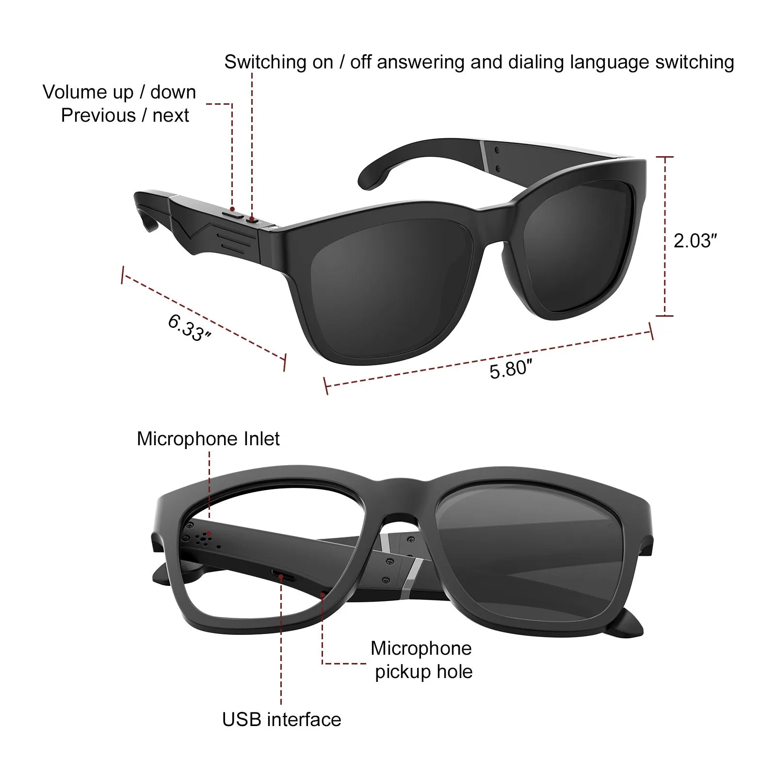 BLUETOOTH GLASSES MUSIC EARPHONES