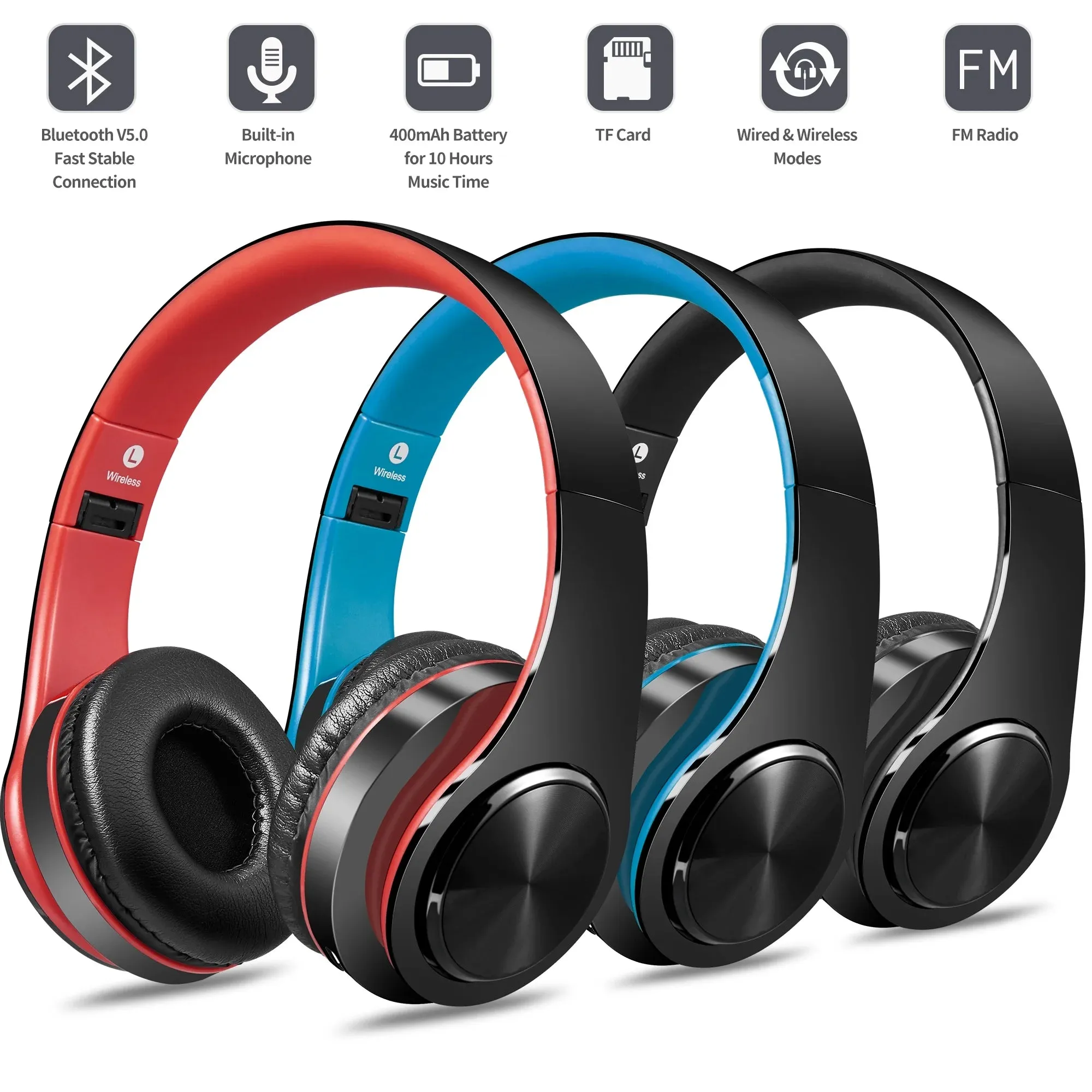 Bluetooth Headphones over Ear, LUXMO Wireless Noise Cancelling Headphones Foldable Stereo Headset with Mic, Rechargeable Headphones Handsfree Headphones for PC, Laptops and Smartphones