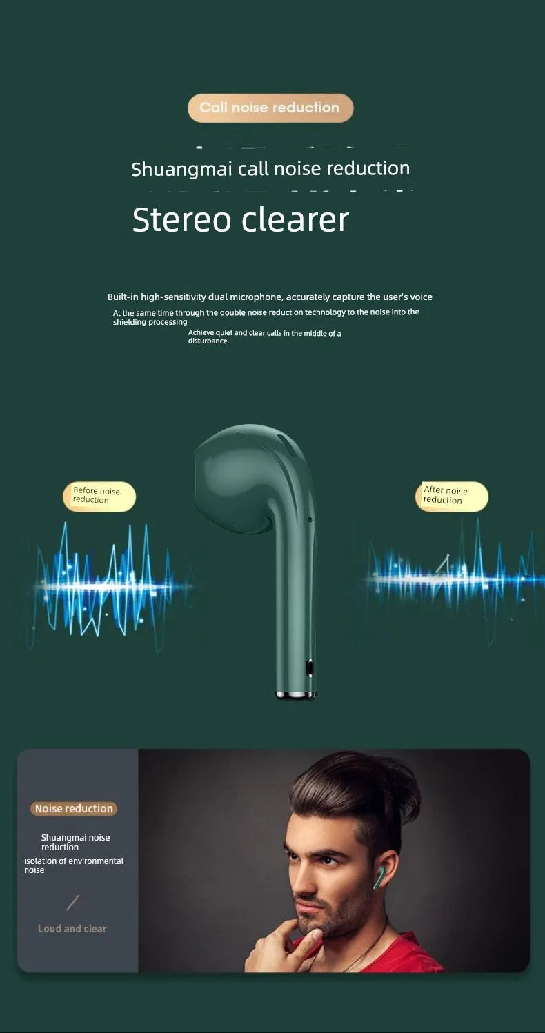 Bluetooth Headset Wireless Original Genuine Goods Sports Noise Reduction New Arrival Ultra-Long Life Battery Female Male Game Semi-in-Ear