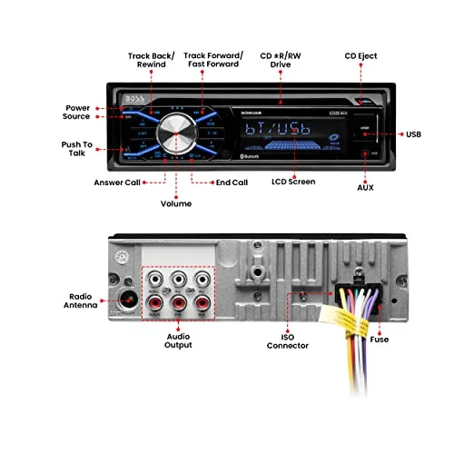 BOSS Audio Systems 508UAB Car Stereo With Bluetooth - Single Din, CD Player, Aux-in, USB, Built-in Microphone, AM/FM Radio Receiver