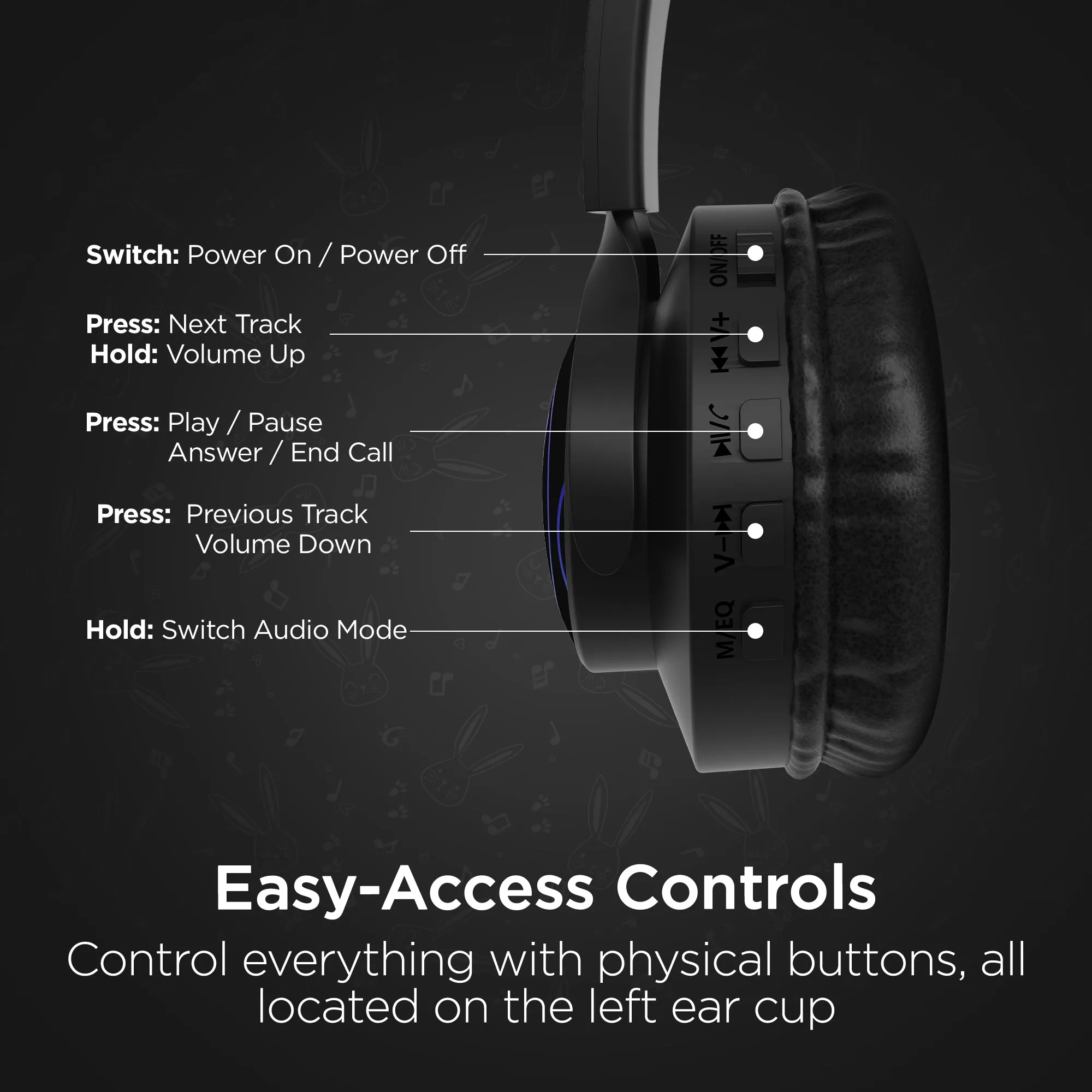 Bunny Tracks Wireless Light-Up Headphones | Black