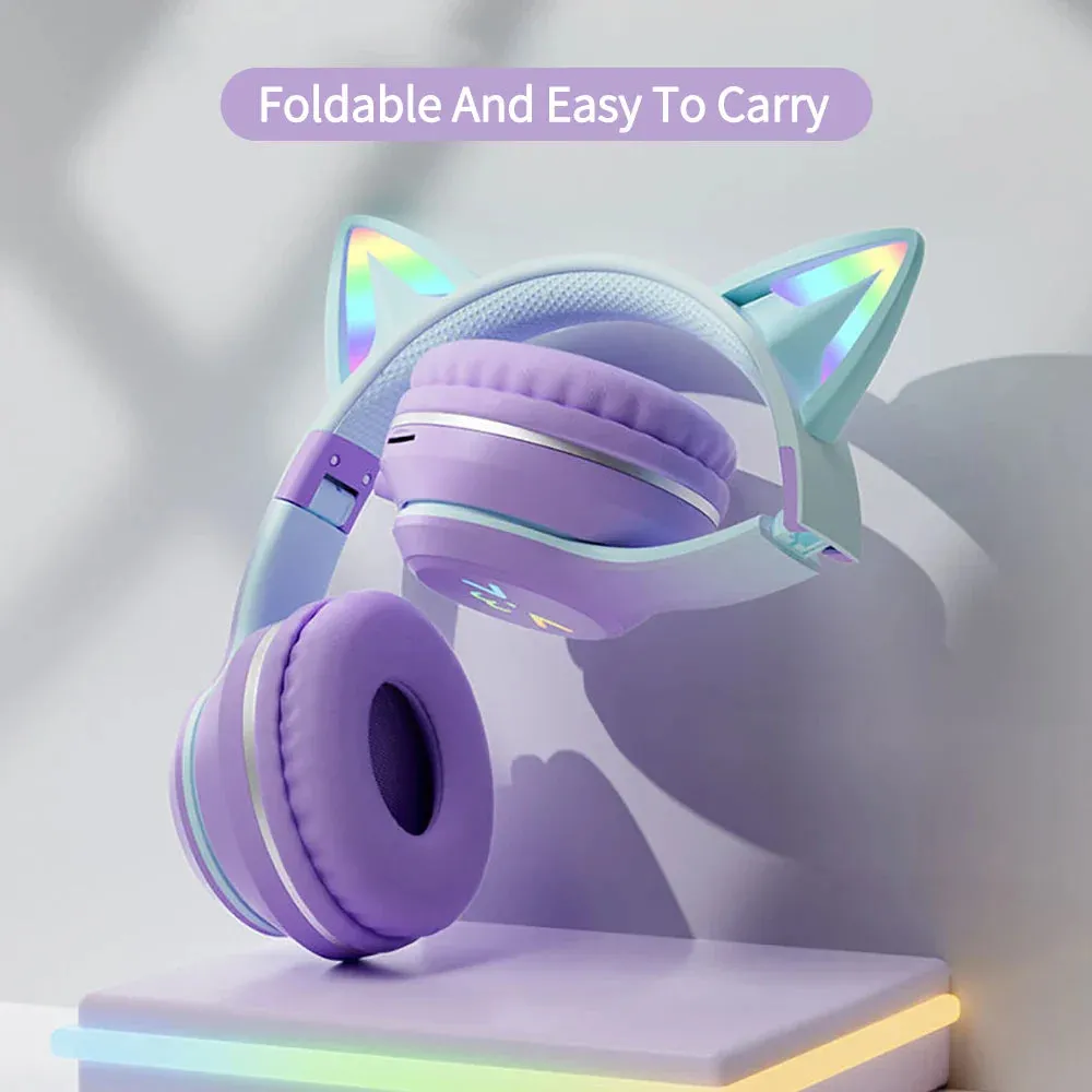 Cat Ears RGB Foldable Bluetooth Headphones