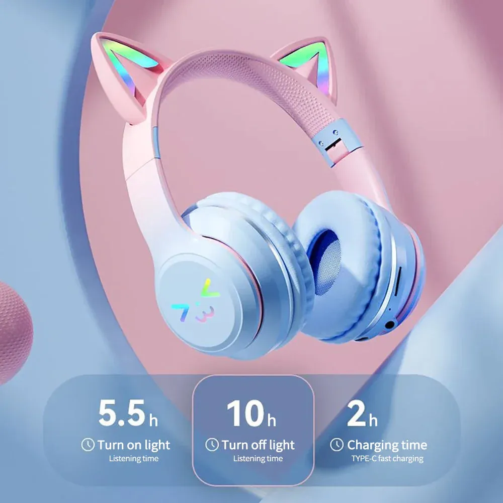 Cat Ears RGB Foldable Bluetooth Headphones