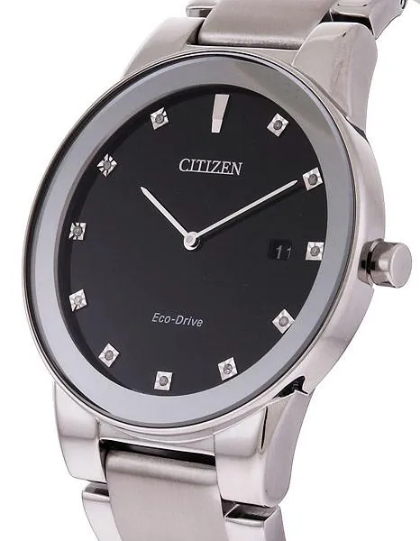 Citizen Eco-Drive Axiom Mens Diamond Watch - Black Dial - Steel Case & Bracelet