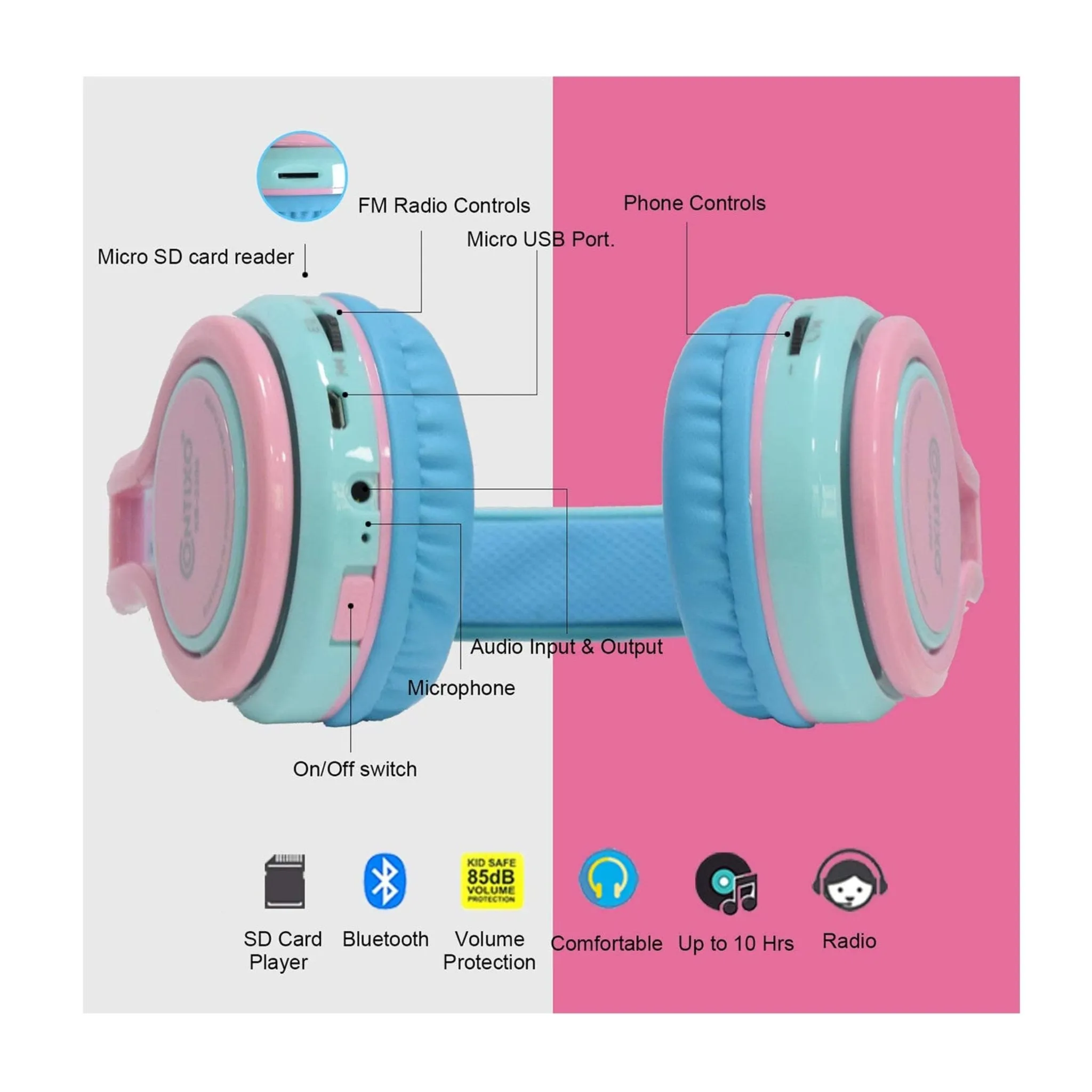 Contixo KB-2600 Kid Foldable Wireless Bluetooth Headphones