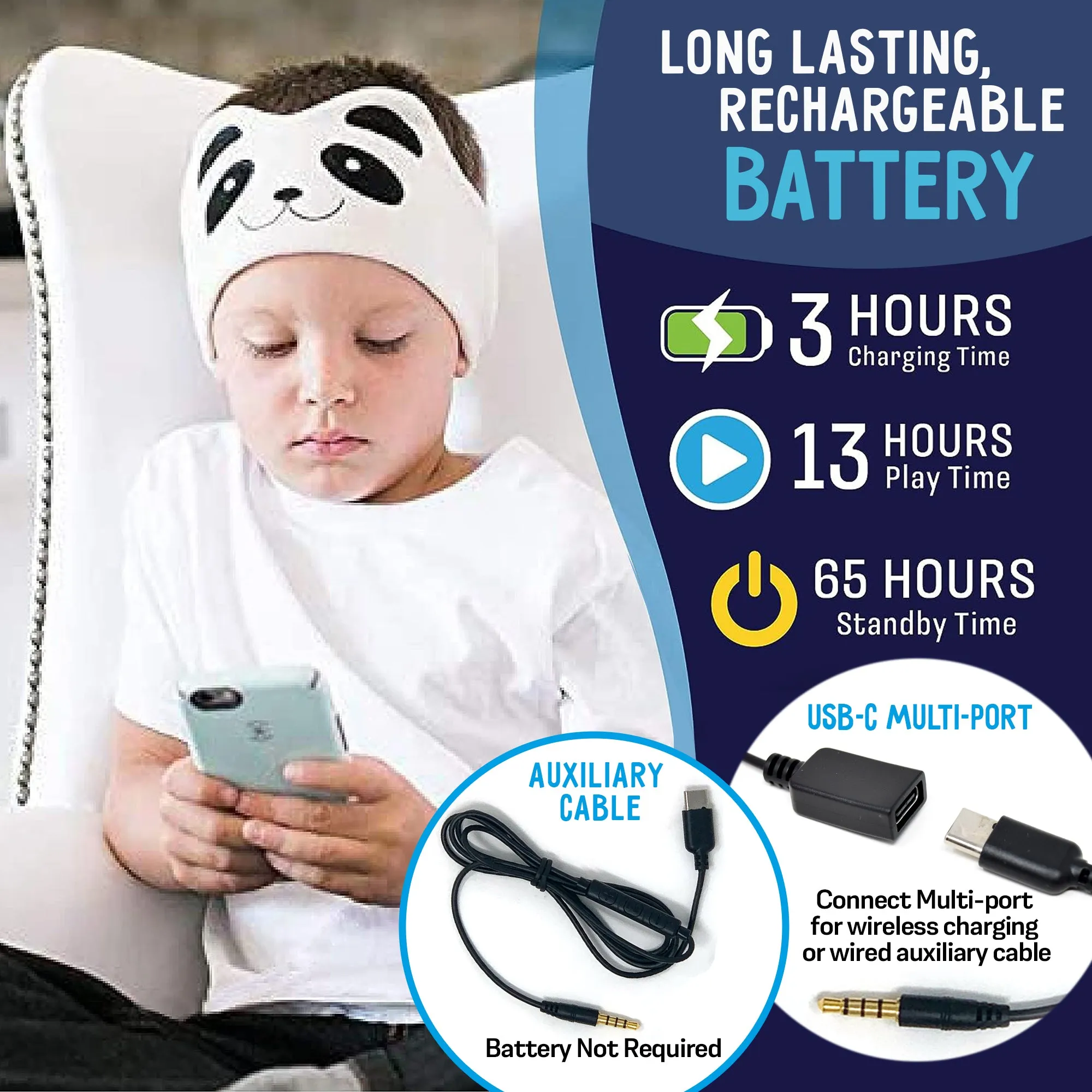 CozyPhones Sensory Adaptive Wireless / Wired Headband Headphones - Panda