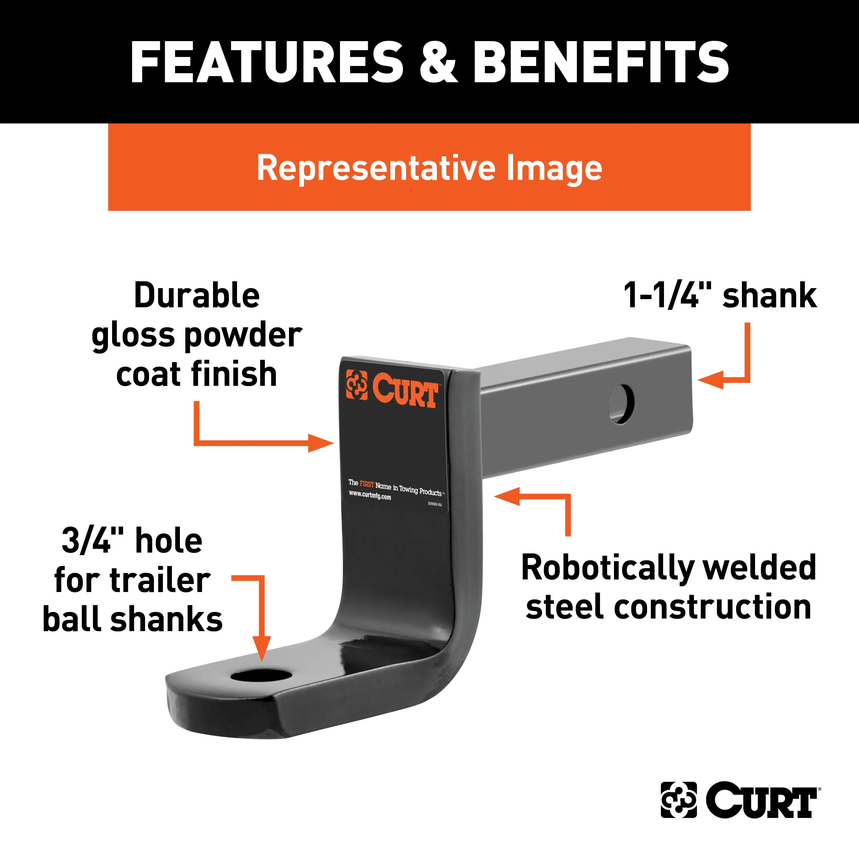 CURT 45022 Class 1 Ball Mount (1-1/4in. Shank; 2;000 lbs.; 3-1/4in. Drop; 7-1/4in. Long)