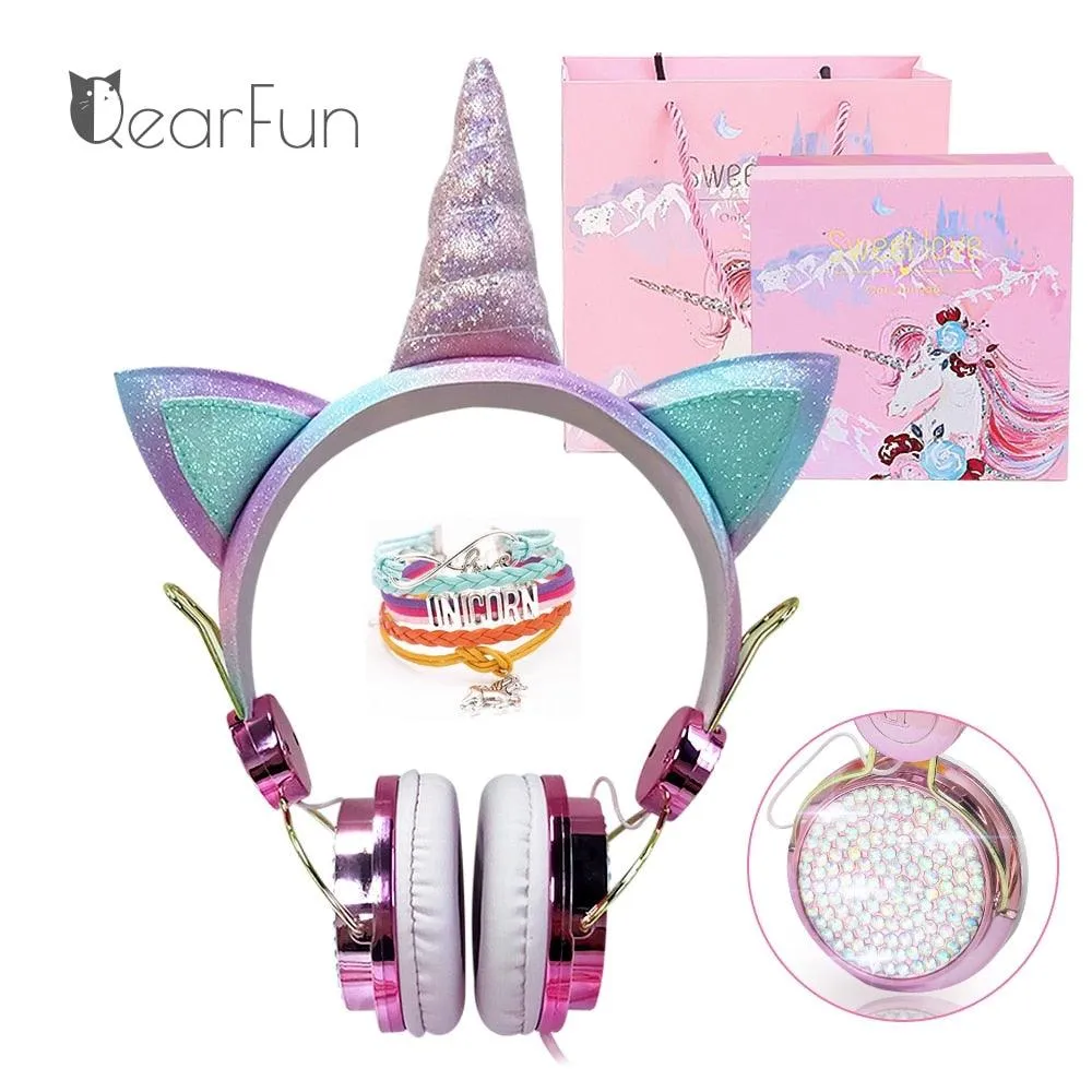 Cute Unicorn Headphones 3D Stereo Music Kids Headphones With Microphone Girls Cell Phone Children&#39;s Wired Headset Gamer Gift