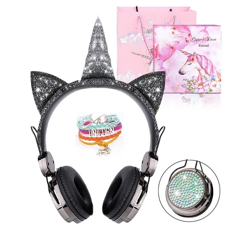 Cute Unicorn Headphones 3D Stereo Music Kids Headphones With Microphone Girls Cell Phone Children&#39;s Wired Headset Gamer Gift