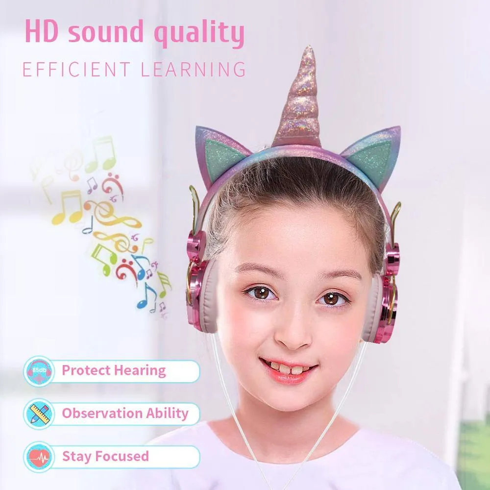 Cute Unicorn Headphones 3D Stereo Music Kids Headphones With Microphone Girls Cell Phone Children&#39;s Wired Headset Gamer Gift