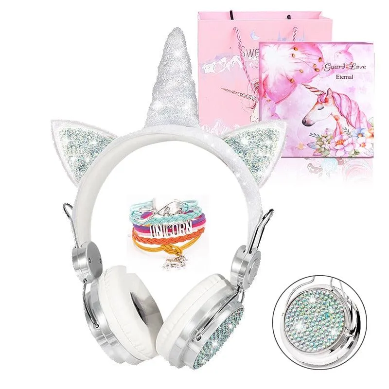 Cute Unicorn Headphones 3D Stereo Music Kids Headphones With Microphone Girls Cell Phone Children&#39;s Wired Headset Gamer Gift