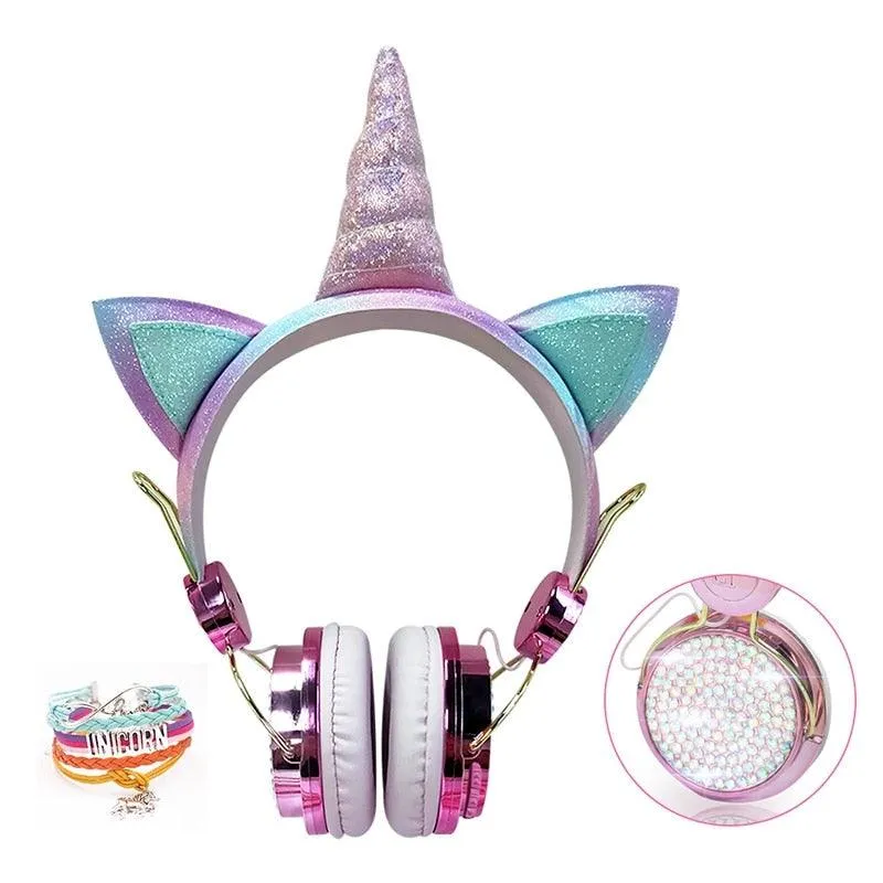 Cute Unicorn Headphones 3D Stereo Music Kids Headphones With Microphone Girls Cell Phone Children&#39;s Wired Headset Gamer Gift