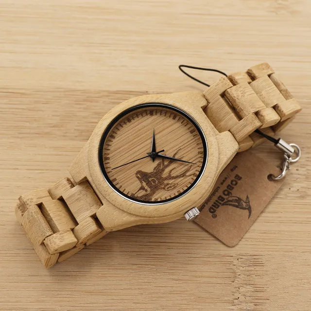 D28 Natural Bamboo Wood Watches With Deer