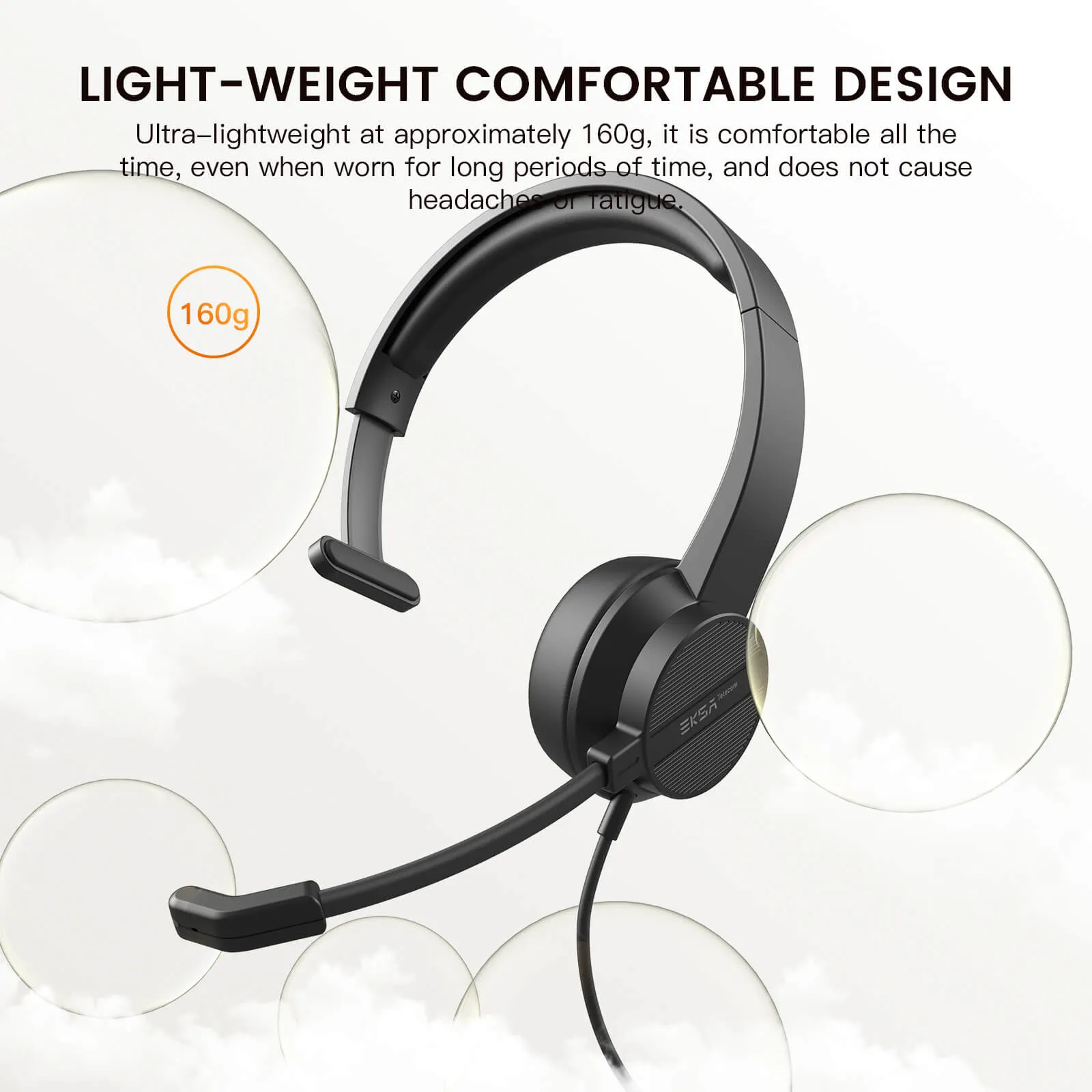 EKSAtelecom® H15 Mono Headset for Laptop and PC with Noise Cancellation