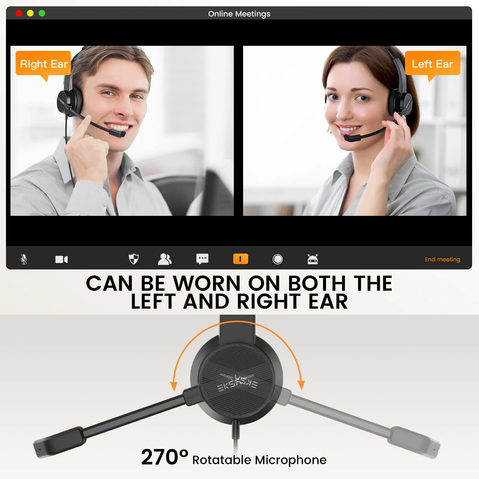 EKSAtelecom® H15 Mono Headset for Laptop and PC with Noise Cancellation