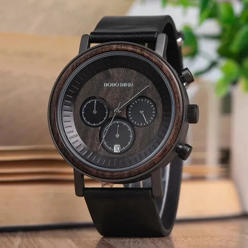 Elegant Wooden Chronograph Timepiece