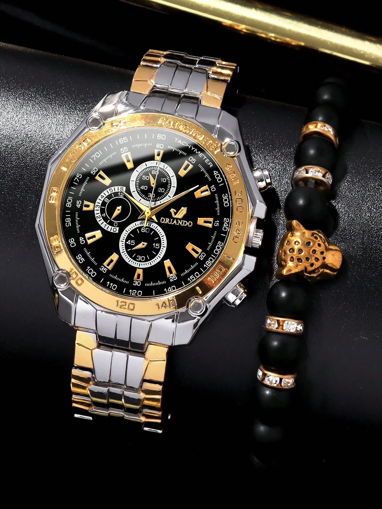 Fashion Business Style Large Dial Men's Quartz Watch 2pcs/set