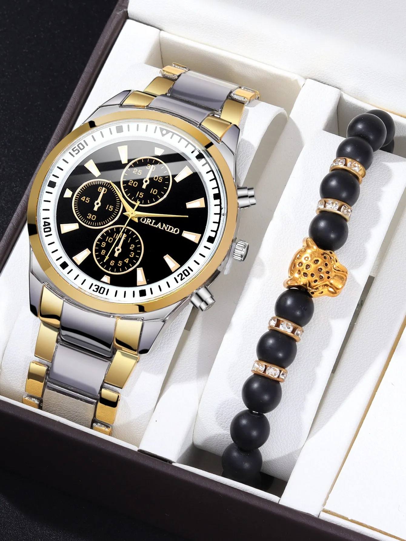 Fashion Business Style Large Dial Men's Quartz Watch 2pcs/set