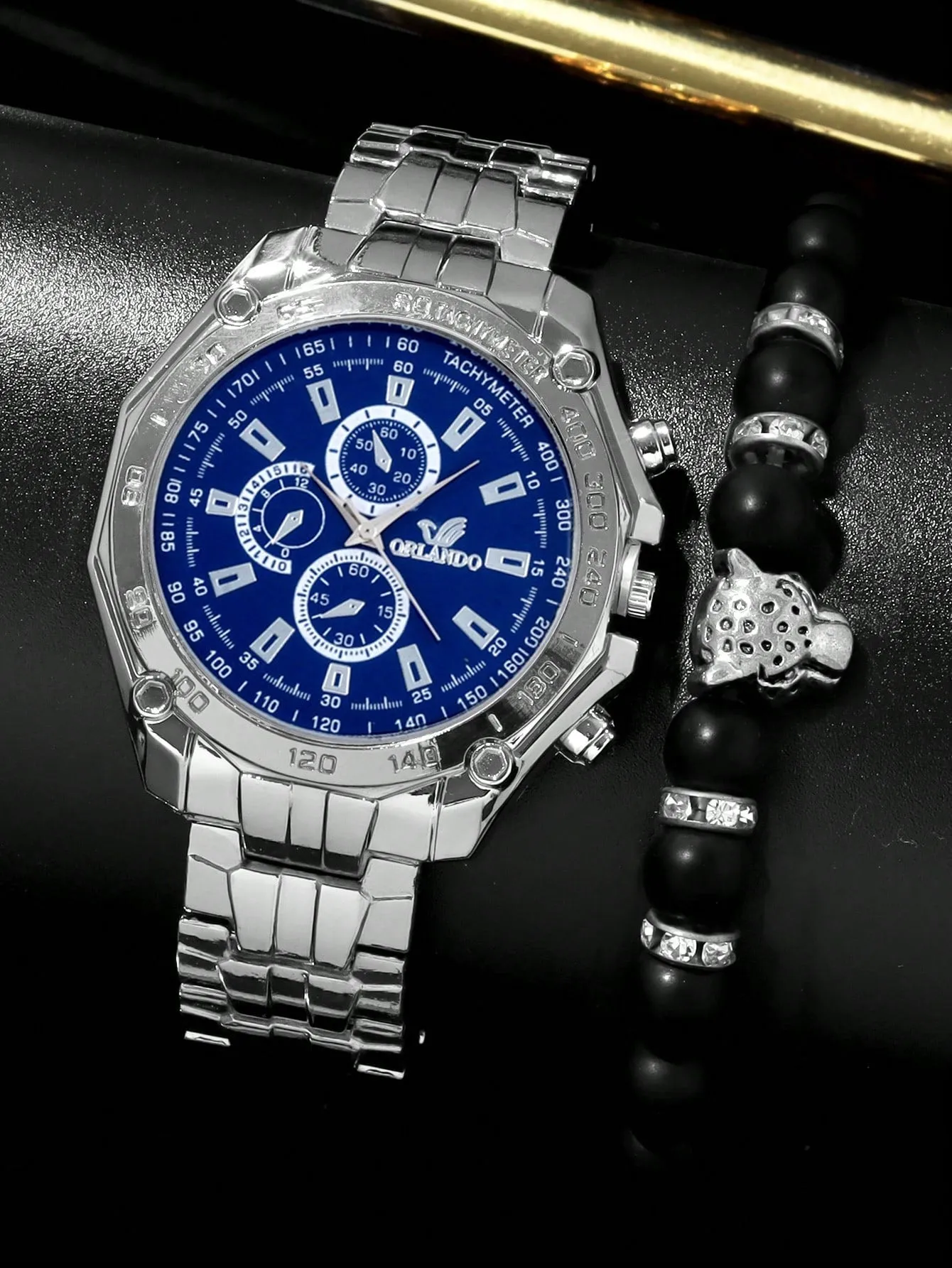 Fashion Business Style Large Dial Men's Quartz Watch 2pcs/set