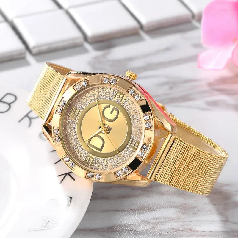 Fashion Luxury Watch Dqg Crystal Quartz Female Watch Gold Silver Stainless Steel Ladies Dress Watch Zegarek Damski