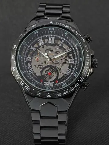 Fashion Steel Men Clock Winner Brand Stylish Design Classic Mechanical Self Wind Wrist Dress Skeleton Automatic Watch