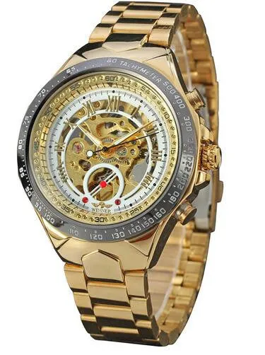 Fashion Steel Men Clock Winner Brand Stylish Design Classic Mechanical Self Wind Wrist Dress Skeleton Automatic Watch